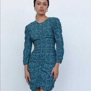 NWT Zara floral printed ruched mini dress